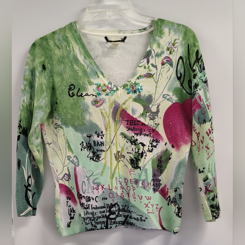 Y2K Green Fairycore Vintage Knit Top- Embellished M-L